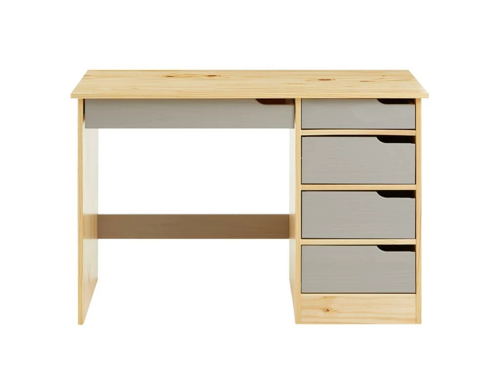 Bureau HUGO Avec Rangement 5 Tiroirs Style Scandinave En Pin Massif Vernis Naturel Et Lasuré Gris 3 Bureau HUGO Avec Rangement 5 Tiroirs Style Scandinave En Pin Massif Vernis Naturel Et Lasuré Gris – Image 3