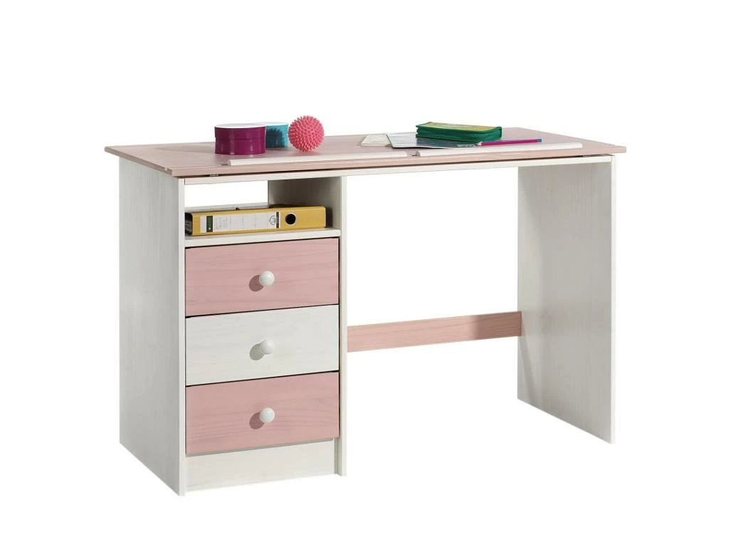Bureau Enfant écolier Junior KEVIN Pupitre Inclinable Avec 3 Tiroirs 1 Casier En Pin Massif Lasuré Blanc Et Rose 2 Bureau Enfant écolier Junior KEVIN Pupitre Inclinable Avec 3 Tiroirs 1 Casier En Pin Massif Lasuré Blanc Et Rose – Image 2