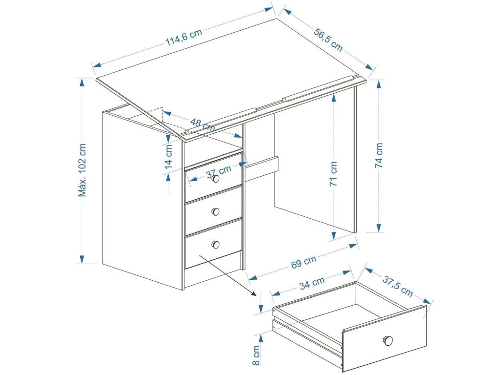 Bureau Enfant écolier Junior KEVIN Pupitre Inclinable Avec 3 Tiroirs 1 Casier En Pin Massif Lasuré Blanc Et Rose 5 Bureau Enfant écolier Junior KEVIN Pupitre Inclinable Avec 3 Tiroirs 1 Casier En Pin Massif Lasuré Blanc Et Rose – Image 5