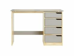 Bureau Enfant écolier Junior EMMA Pupitre Inclinable Avec 4 Tiroirs En Pin Massif, Naturel Et Lasuré Gris -mobilier de bureau Shop meuble bureau 12851545