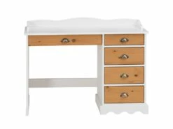 Bureau COLETTE Rangement Avec 5 Tiroirs Et Plateau Avec Corniche, En Pin Massif Lasuré Blanc Et Brun -mobilier de bureau Shop meuble bureau 12851555