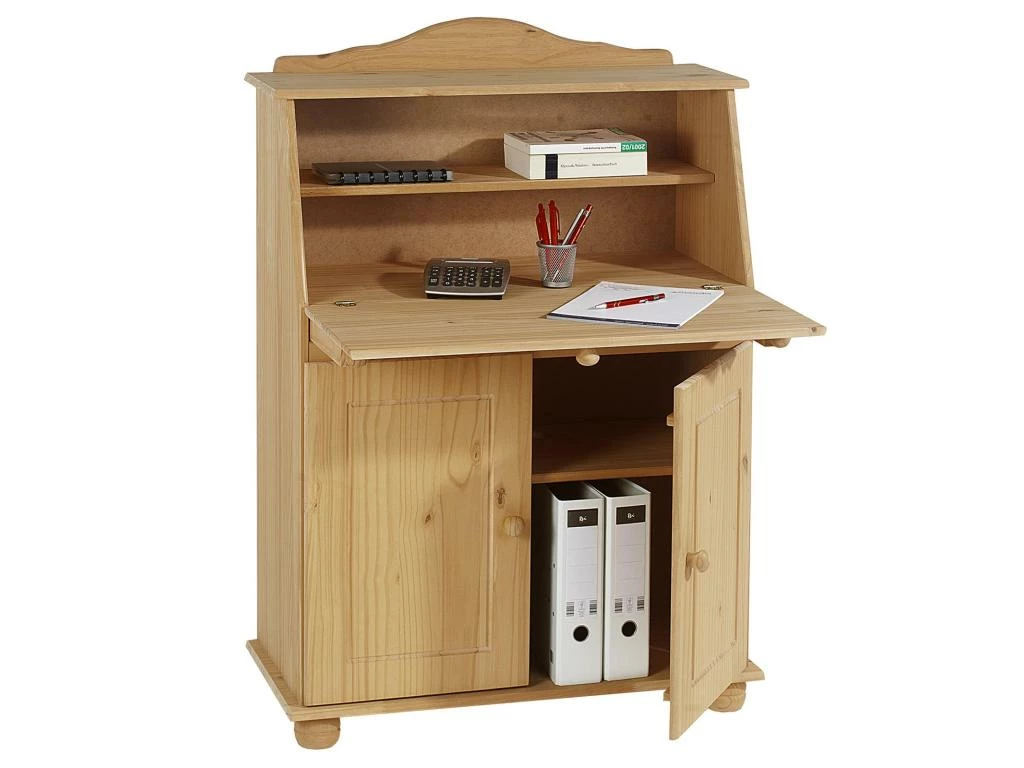 Bureau Secrétaire DAVID Avec Abattant Rangement Plusieurs étagères 2 Portes Plan De Travail Rabattable, En Pin Massif Teinté Et Ciré 1 Bureau Secrétaire DAVID Avec Abattant Rangement Plusieurs étagères 2 Portes Plan De Travail Rabattable, En Pin Massif Teinté Et Ciré