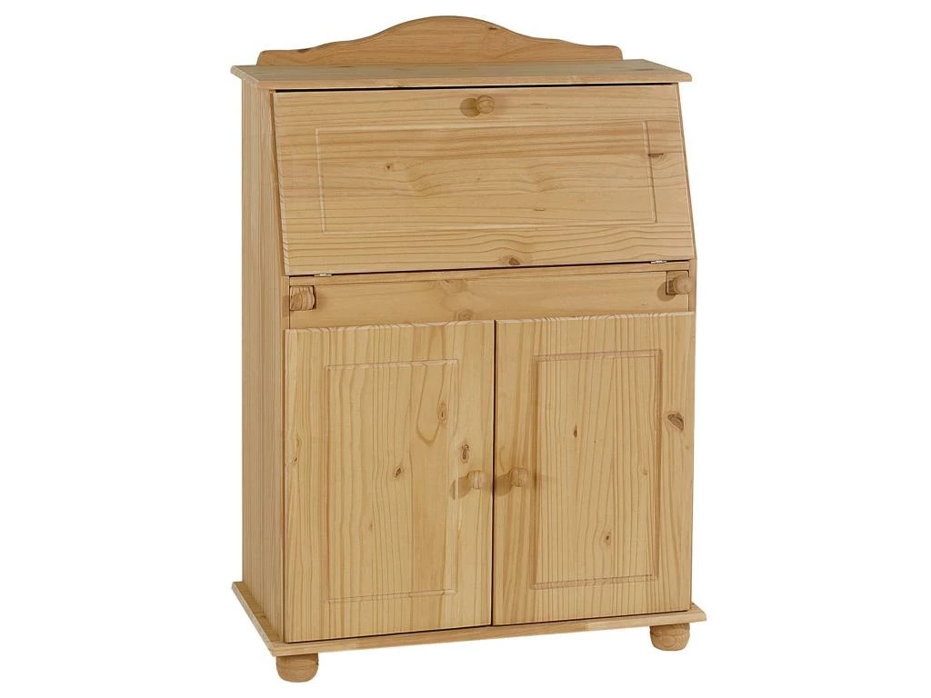 Bureau Secrétaire DAVID Avec Abattant Rangement Plusieurs étagères 2 Portes Plan De Travail Rabattable, En Pin Massif Teinté Et Ciré 2 Bureau Secrétaire DAVID Avec Abattant Rangement Plusieurs étagères 2 Portes Plan De Travail Rabattable, En Pin Massif Teinté Et Ciré – Image 2