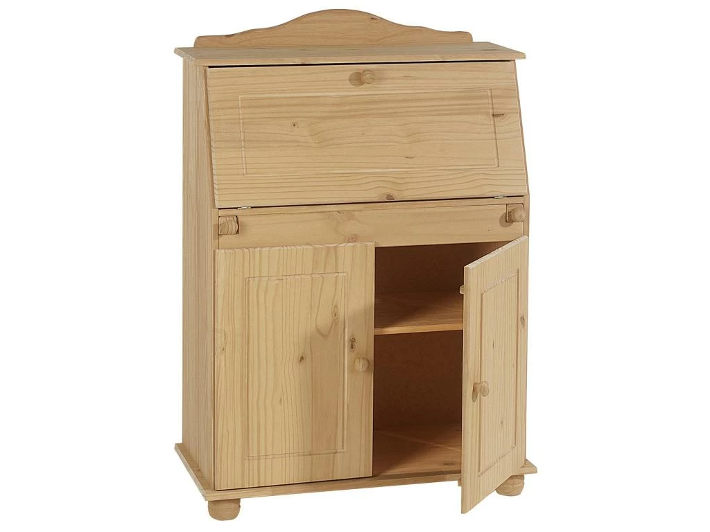 Bureau Secrétaire DAVID Avec Abattant Rangement Plusieurs étagères 2 Portes Plan De Travail Rabattable, En Pin Massif Teinté Et Ciré 3 Bureau Secrétaire DAVID Avec Abattant Rangement Plusieurs étagères 2 Portes Plan De Travail Rabattable, En Pin Massif Teinté Et Ciré – Image 3