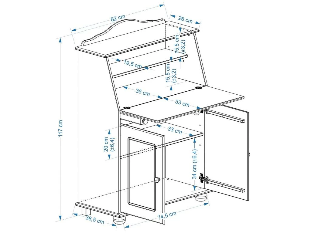 Bureau Secrétaire DAVID Avec Abattant Rangement Plusieurs étagères 2 Portes Plan De Travail Rabattable, En Pin Massif Teinté Et Ciré 5 Bureau Secrétaire DAVID Avec Abattant Rangement Plusieurs étagères 2 Portes Plan De Travail Rabattable, En Pin Massif Teinté Et Ciré – Image 5