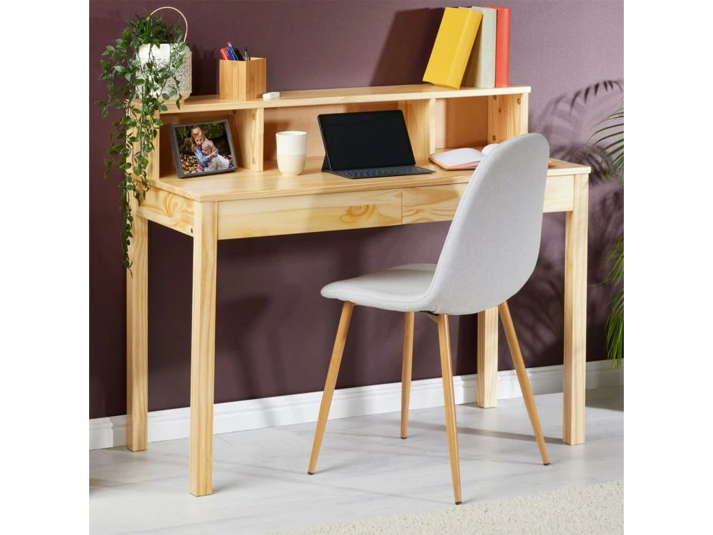 Bureau LENNOX Avec Rangement 2 Tiroirs Et 3 Niches, En Pin Massif Recouvert D'un Vernis Naturel 2 Bureau LENNOX Avec Rangement 2 Tiroirs Et 3 Niches, En Pin Massif Recouvert D'un Vernis Naturel – Image 2