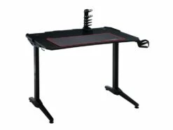 Bureau Gaming COMPETITION Avec éclairage LED Bleu, Support Casque Et Organisateur Câbles, Bureau Pc Gamer Pro En Métal Noir