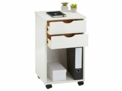 Caisson De Bureau KANO, Meuble De Rangement Sur Roulettes Avec 2 Tiroirs Et 1 Niche, En Pin Massif Lasuré Blanc -mobilier de bureau Shop meuble bureau 12852053