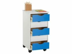 Caisson De Bureau LAGOS Meuble De Rangement Sur Roulettes Avec 5 Tiroirs, En Pin Massif Lasuré Blanc Et Bleu -mobilier de bureau Shop meuble bureau 12852133