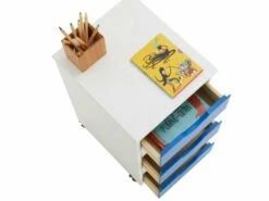 Caisson De Bureau LAGOS Meuble De Rangement Sur Roulettes Avec 5 Tiroirs, En Pin Massif Lasuré Blanc Et Bleu -mobilier de bureau Shop meuble bureau 12852135