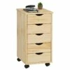 Caisson De Bureau LAGOS Meuble De Rangement Sur Roulettes Avec 5 Tiroirs, En Pin Massif Finition Vernis Naturel