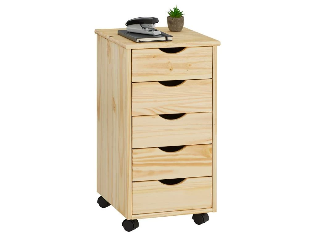 Caisson De Bureau LAGOS Meuble De Rangement Sur Roulettes Avec 5 Tiroirs, En Pin Massif Finition Vernis Naturel 1 Caisson De Bureau LAGOS Meuble De Rangement Sur Roulettes Avec 5 Tiroirs, En Pin Massif Finition Vernis Naturel