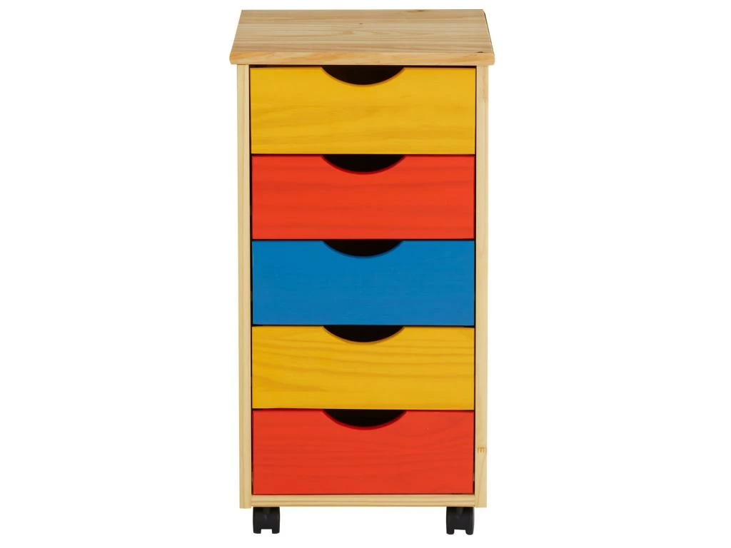 Caisson De Bureau LAGOS Meuble De Rangement Sur Roulettes Avec 5 Tiroirs, En Pin Massif Lasuré Multicolore Jaune Rose Et Bleu 3 Caisson De Bureau LAGOS Meuble De Rangement Sur Roulettes Avec 5 Tiroirs, En Pin Massif Lasuré Multicolore Jaune Rose Et Bleu – Image 3