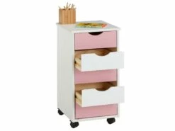 Caisson De Bureau LAGOS Meuble De Rangement Sur Roulettes Avec 5 Tiroirs, En Pin Massif Lasuré Blanc Et Rose -mobilier de bureau Shop meuble bureau 12852353