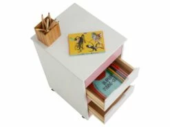 Caisson De Bureau LAGOS Meuble De Rangement Sur Roulettes Avec 5 Tiroirs, En Pin Massif Lasuré Blanc Et Rose -mobilier de bureau Shop meuble bureau 12852355