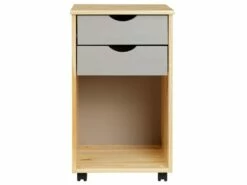 Caisson De Bureau KANO, Meuble De Rangement Sur Roulettes Avec 2 Tiroirs Et 1 Niche, En Pin Massif Naturel Et Gris -mobilier de bureau Shop meuble bureau 12852505