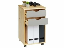 Caisson De Bureau KANO, Meuble De Rangement Sur Roulettes Avec 2 Tiroirs Et 1 Niche, En Pin Massif Naturel Et Gris -mobilier de bureau Shop meuble bureau 12852507