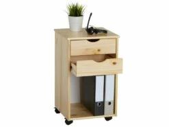 Caisson De Bureau KANO, Meuble De Rangement Sur Roulettes Avec 2 Tiroirs Et 1 Niche, En Pin Massif Naturel -mobilier de bureau Shop meuble bureau 12852687