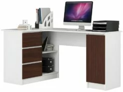 BALAUR - Bureau D'angle Style Moderne - 155x77x85 - 3 Tiroirs+1 Porte