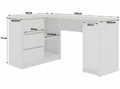 BALAUR - Bureau D'angle Style Moderne - 155x77x85 - 3 Tiroirs+1 Porte -mobilier de bureau Shop meuble bureau 12859057
