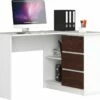 SUNDAR - Bureau D'angle Style Moderne - 124x77x85 - 3 Tiroirs+2 Tablettes