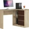 SUNDAR - Bureau D'angle Style Moderne - 124x77x85 - 2 Tablettes+3 Tiroirs