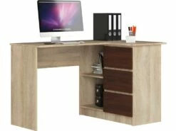 SUNDAR - Bureau D'angle Style Moderne - 124x77x85 - 2 Tablettes+3 Tiroirs