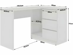 SUNDAR - Bureau D'angle Style Moderne - 124x77x85 - 2 Tablettes+3 Tiroirs -mobilier de bureau Shop meuble bureau 12859079