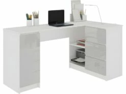 BALAUR - Bureau Informatique D'angle - 155x85x77 Cm - 3 Tiroirs - Table Ordinateur