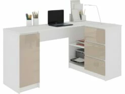BALAUR | Bureau Informatique D'angle Moderne 155x85x77 Cm | 3 Tiroirs Gloss | Table Ordinateur Multi-rangements