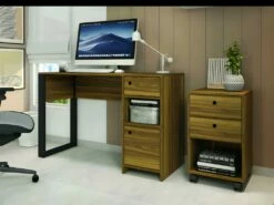 Bureau Gamer 1 Caisson 1 Pied Ouvert Noyer -mobilier de bureau Shop meuble bureau 12928465