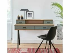 Bureau Chêne Blanchi Massif Et Laqué, 4 Tiroirs - 120L X 50P