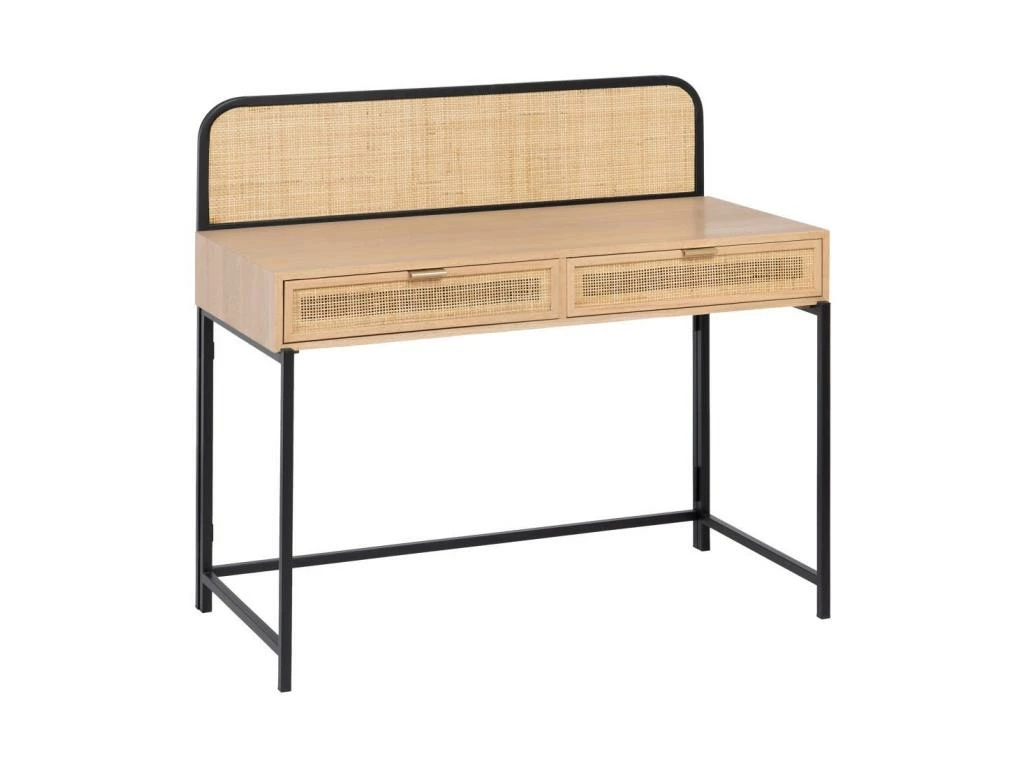 Bureau 2 Tiroirs Bois Naturel/Rotin/Noir- MAINIA 1 Bureau 2 Tiroirs Bois Naturel/Rotin/Noir- MAINIA