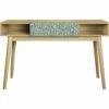 Bureau Avec 1 Tiroir - Decor Chene Et Vert - Pieds En Bois Massif - L 120 X P 55 X H 75 Cm - GARDENIA