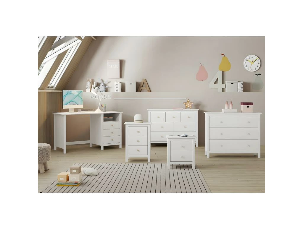 DAVA - Bureau 3 Tiroirs En Pin Massif Blanc 2 DAVA - Bureau 3 Tiroirs En Pin Massif Blanc – Image 2