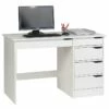 Bureau HUGO Avec Rangement 5 Tiroirs Style Scandinave En Pin Massif Lasuré Blanc