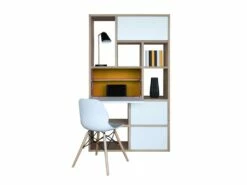 Composition Secrétaire Chêne Blanchi Massif Et Laqué, 2 Tiroirs, 1 Abattant, 1 Relevant - 108L X 38P