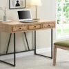 Bureau Avec 3 Tiroirs - MDF Et Métal - Coloris : Naturel Et Noir - AKIVI