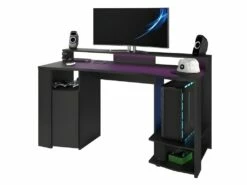 Bureau Gaming LED - Grande Zone De Jeu - Noir - L 152 X P 61,5 X H 86,7 Cm - GAMER