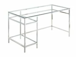 Bureau Avec 2 étagères - Verre Trempé Et Acier - Argent - TIZIO De Pascal Morabito -mobilier de bureau Shop meuble bureau 1348629