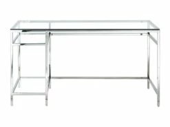 Bureau Avec 2 étagères - Verre Trempé Et Acier - Argent - TIZIO De Pascal Morabito -mobilier de bureau Shop meuble bureau 1348631