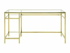 Bureau Avec 2 étagères - Verre Trempé Et Acier - Doré - TIZIO De Pascal Morabito -mobilier de bureau Shop meuble bureau 1348637