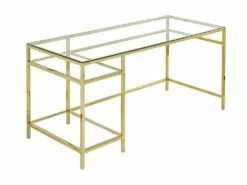 Bureau Avec 2 étagères - Verre Trempé Et Acier - Doré - TIZIO De Pascal Morabito -mobilier de bureau Shop meuble bureau 1348639