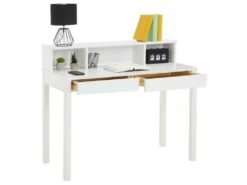 Bureau LENNOX Avec Rangement 2 Tiroirs Et 3 Niches, En Pin Massif Lasuré Blanc -mobilier de bureau Shop meuble bureau 13491915