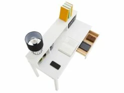 Bureau LENNOX Avec Rangement 2 Tiroirs Et 3 Niches, En Pin Massif Lasuré Blanc -mobilier de bureau Shop meuble bureau 13491917