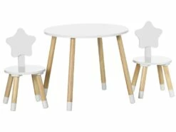 Ensemble Table Et Chaises Enfant Design Scandinave Motif étoile Bois Pin MDF Blanc