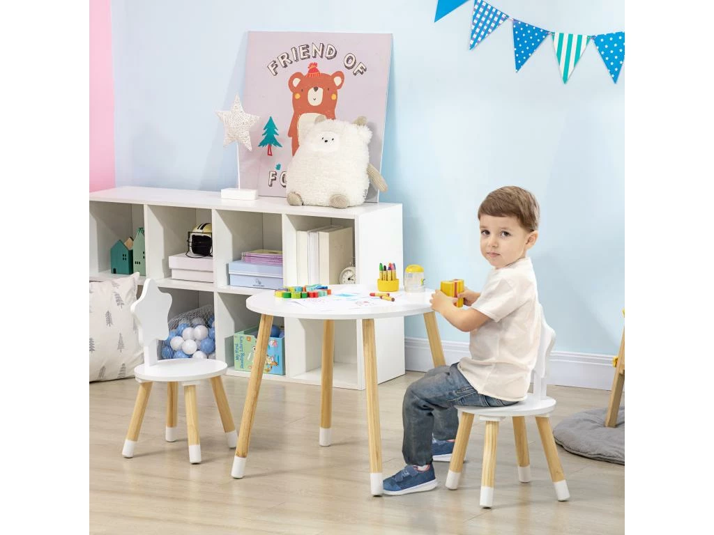 Ensemble Table Et Chaises Enfant Design Scandinave Motif étoile Bois Pin MDF Blanc 2 Ensemble Table Et Chaises Enfant Design Scandinave Motif étoile Bois Pin MDF Blanc – Image 2