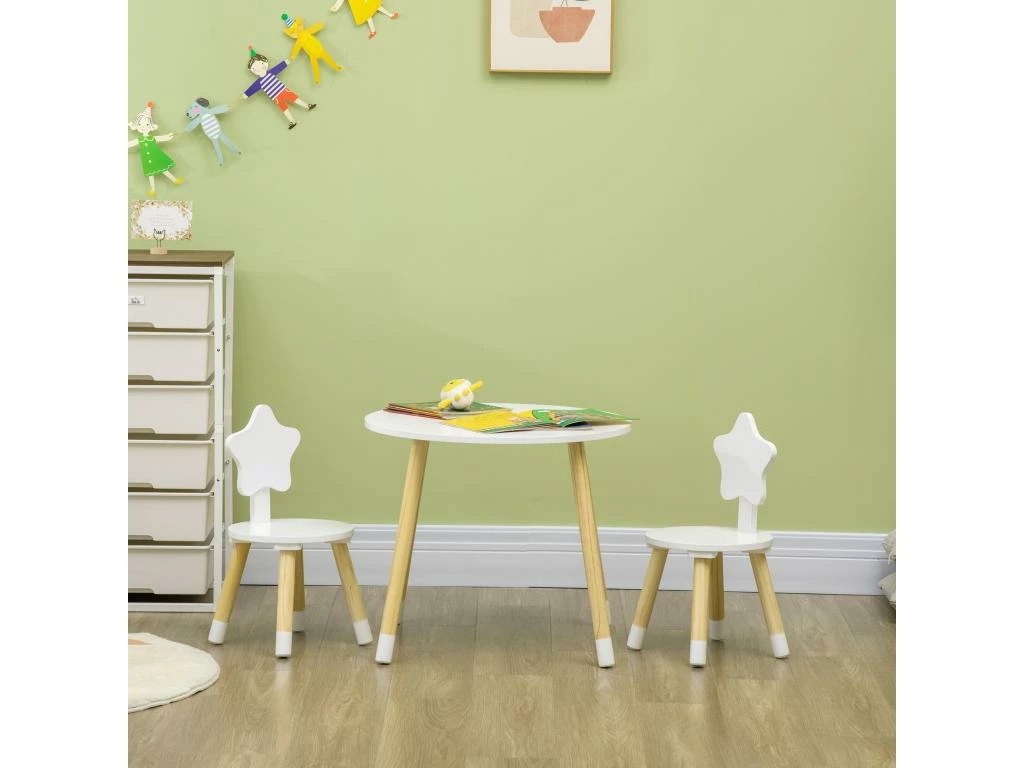 Ensemble Table Et Chaises Enfant Design Scandinave Motif étoile Bois Pin MDF Blanc 4 Ensemble Table Et Chaises Enfant Design Scandinave Motif étoile Bois Pin MDF Blanc – Image 4