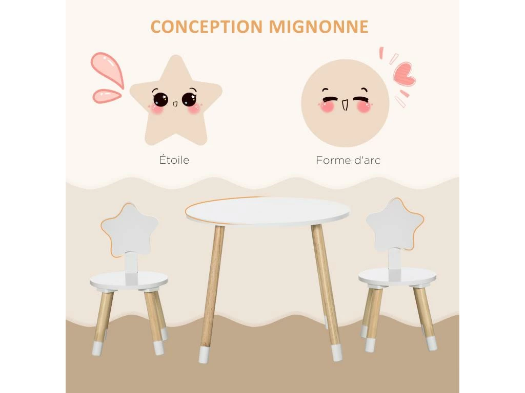 Ensemble Table Et Chaises Enfant Design Scandinave Motif étoile Bois Pin MDF Blanc 6 Ensemble Table Et Chaises Enfant Design Scandinave Motif étoile Bois Pin MDF Blanc – Image 6