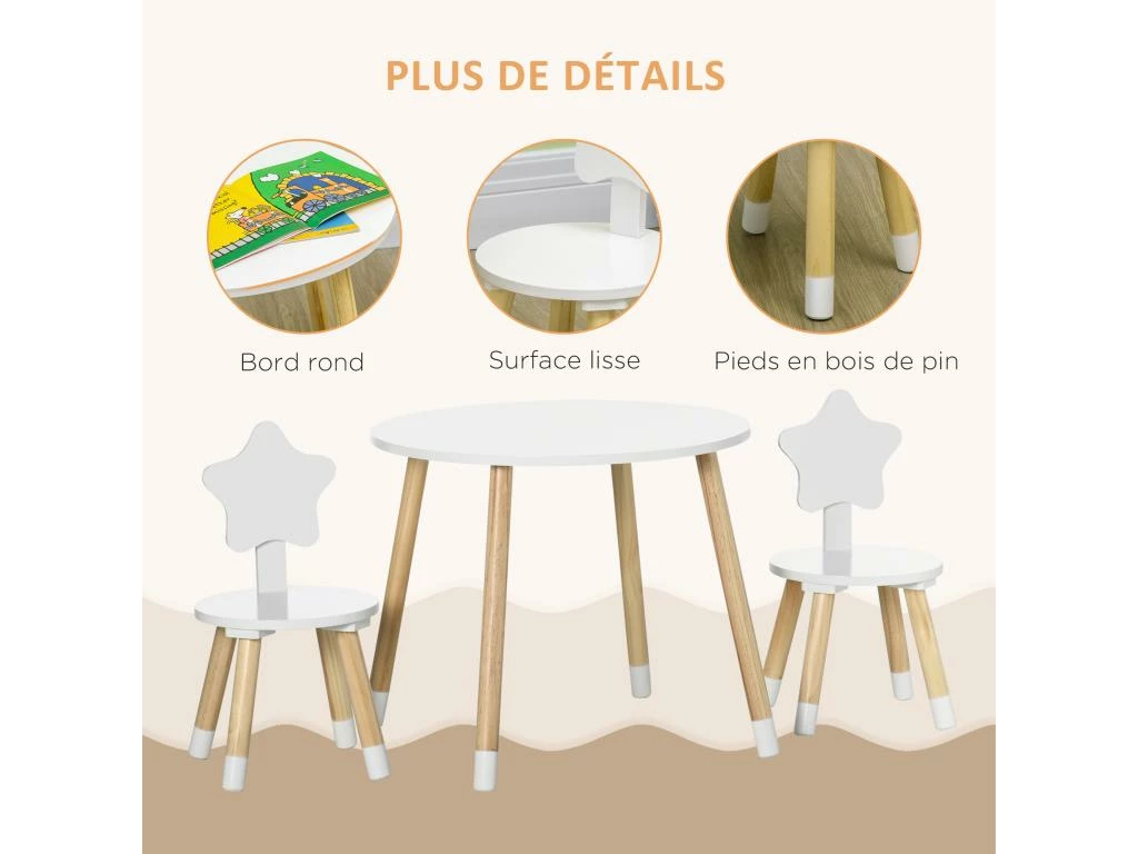 Ensemble Table Et Chaises Enfant Design Scandinave Motif étoile Bois Pin MDF Blanc 7 Ensemble Table Et Chaises Enfant Design Scandinave Motif étoile Bois Pin MDF Blanc – Image 7